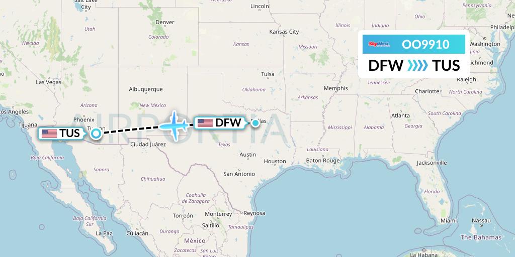 OO9910 SkyWest Airlines Flight Map: Dallas to Tucson