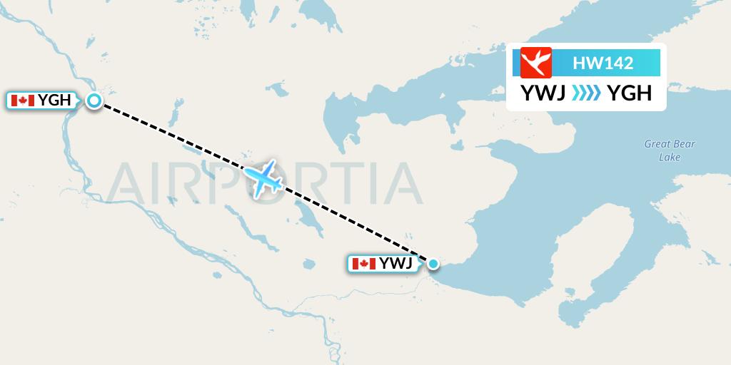 HW142 North-Wright Airways Flight Map: Deline to Fort Good Hope