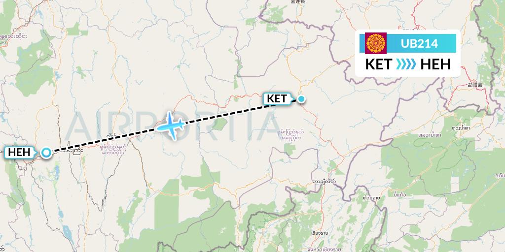 UB214 Myanmar National Airlines Flight Map: Kengtung to Heho
