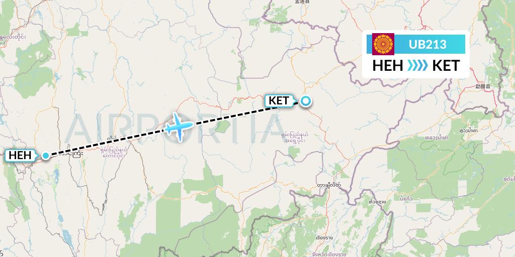 UB213 Myanmar National Airlines Flight Map: Heho to Kengtung