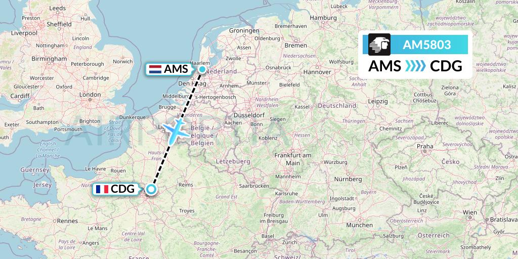 AM5803 Aeromexico Flight Map: Amsterdam to Paris