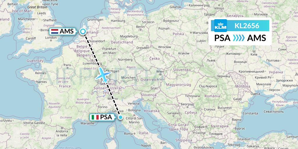 KL2656 KLM Flight Map: Pisa to Amsterdam