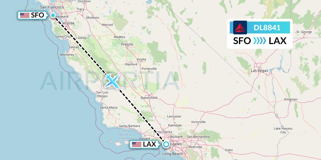 DL8841 Delta Air Lines Flight Map: San Francisco to Los Angeles