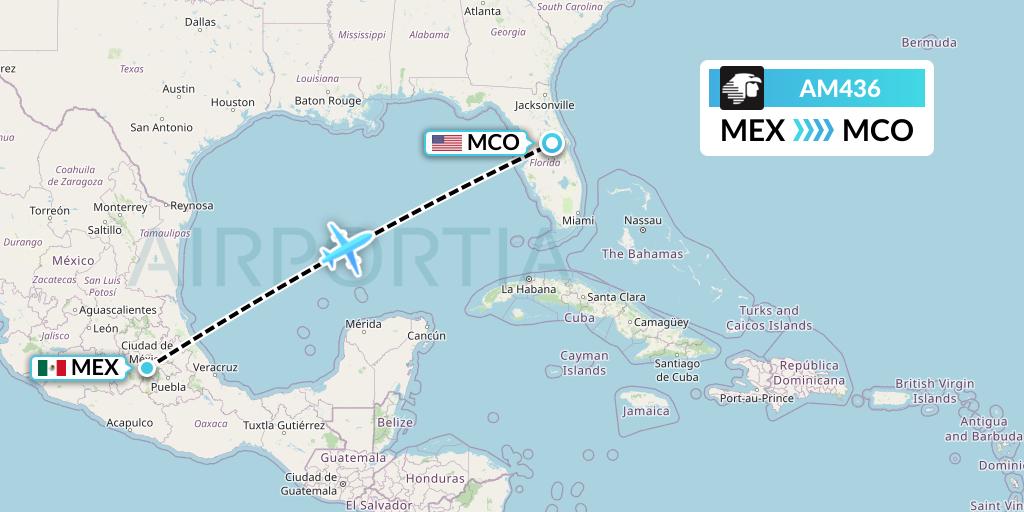 AM436 Aeromexico Flight Map: Mexico City to Orlando