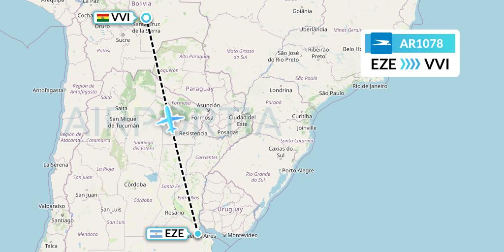 AR1078 Aerolineas Argentinas Flight Map: Buenos Aires to Santa Cruz