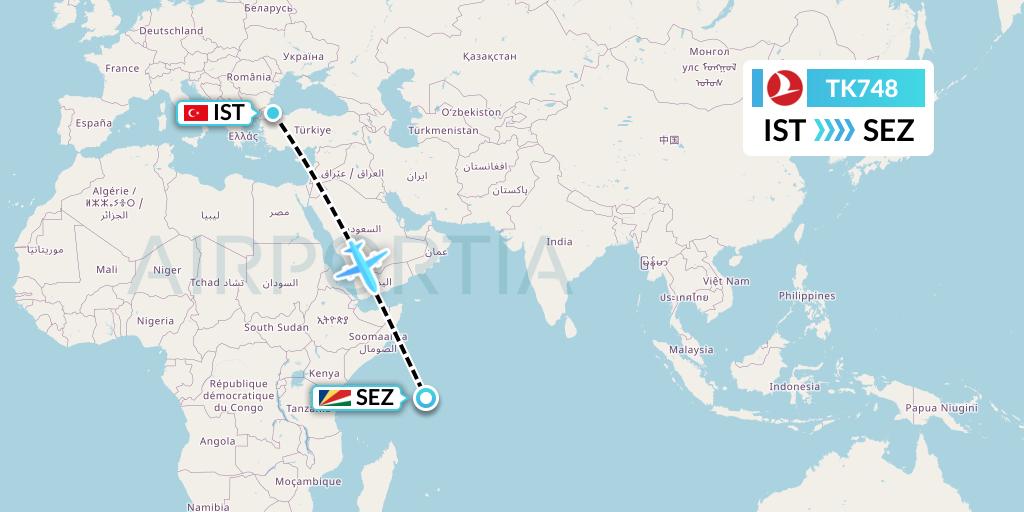 TK748 Turkish Airlines Flight Map: Istanbul to Victoria