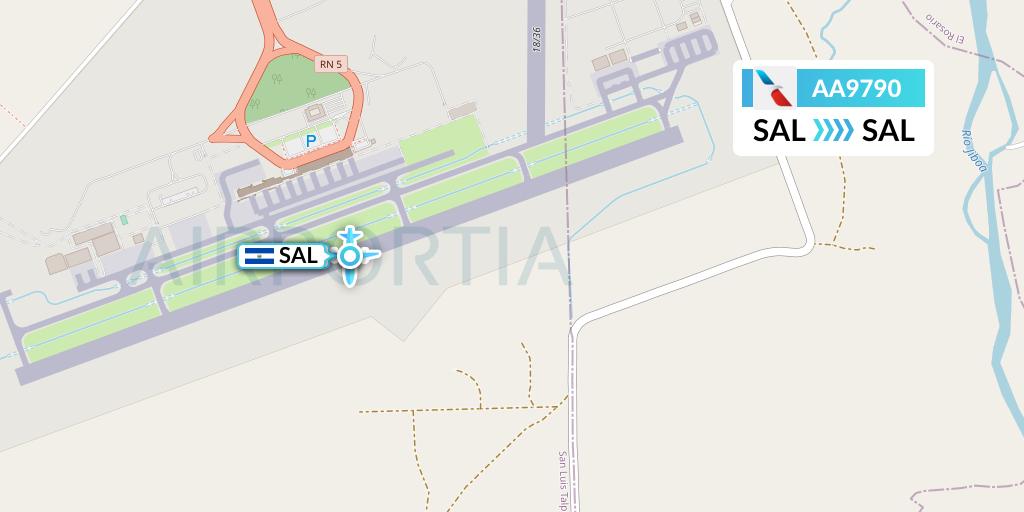 AA9790 American Airlines Flight Map: San Salvador to San Salvador