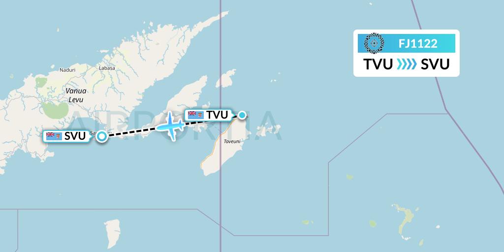 FJ1122 Fiji Airways Flight Map: Matei to Savusavu