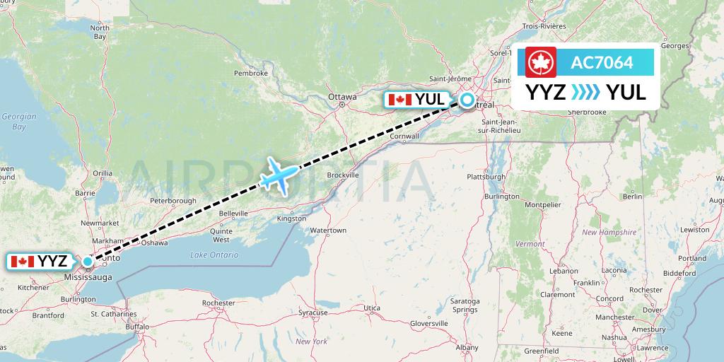 AC7064 Air Canada Flight Map: Toronto to Montreal