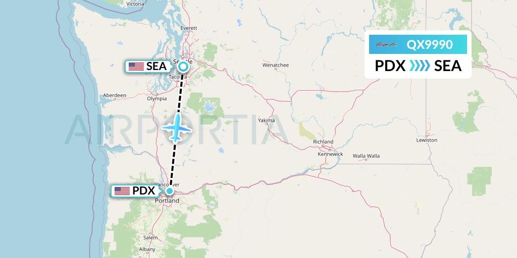 QX9990 Horizon Air Flight Map: Portland to Seattle