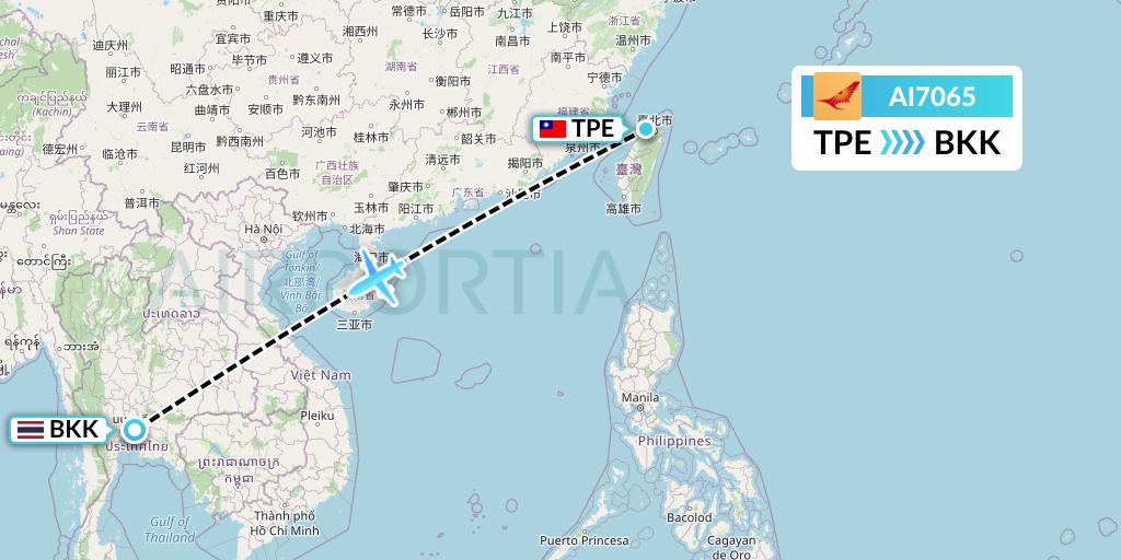 AI7065 Air India Flight Map: Taipei to Bangkok