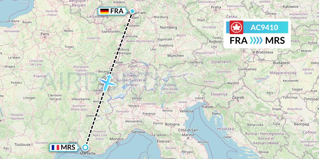 AC9410 Air Canada Flight Map: Frankfurt to Marseille