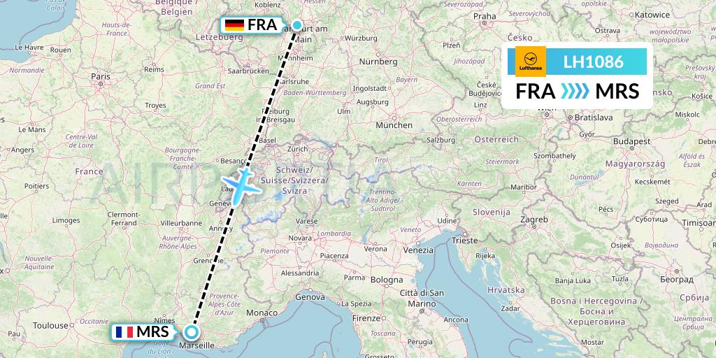 LH1086 Lufthansa Flight Map: Frankfurt to Marseille