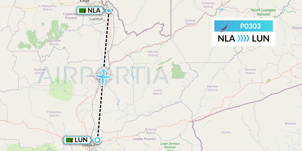 P0303 Proflight Air Services Flight Map: Ndola to Lusaka