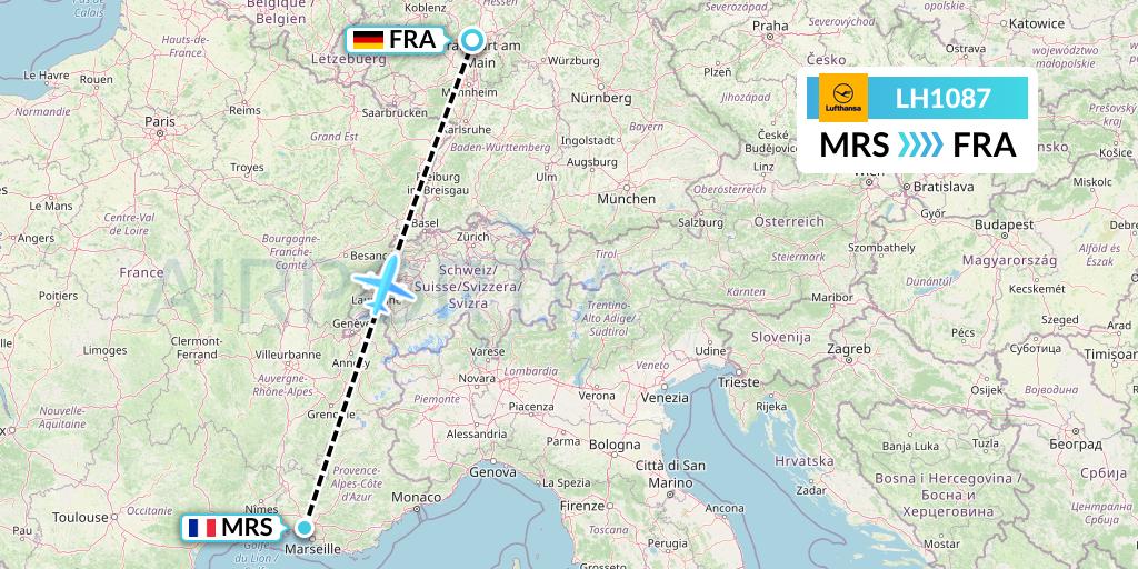 LH1087 Lufthansa Flight Map: Marseille to Frankfurt