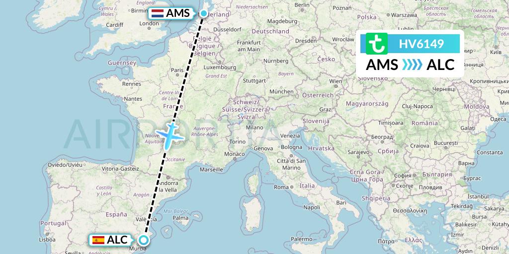 HV6149 Transavia Flight Map: Amsterdam to Alicante