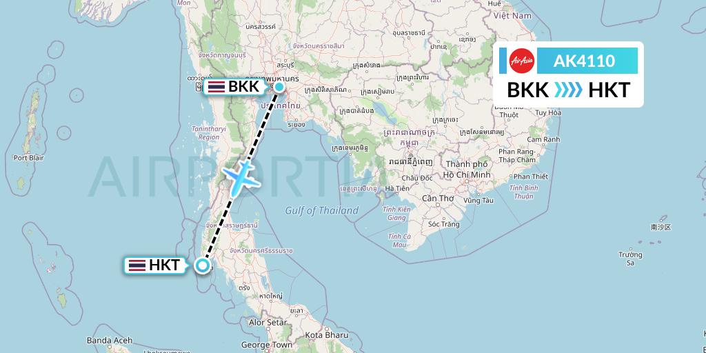 AK4110 AirAsia Flight Map: Bangkok to Phuket