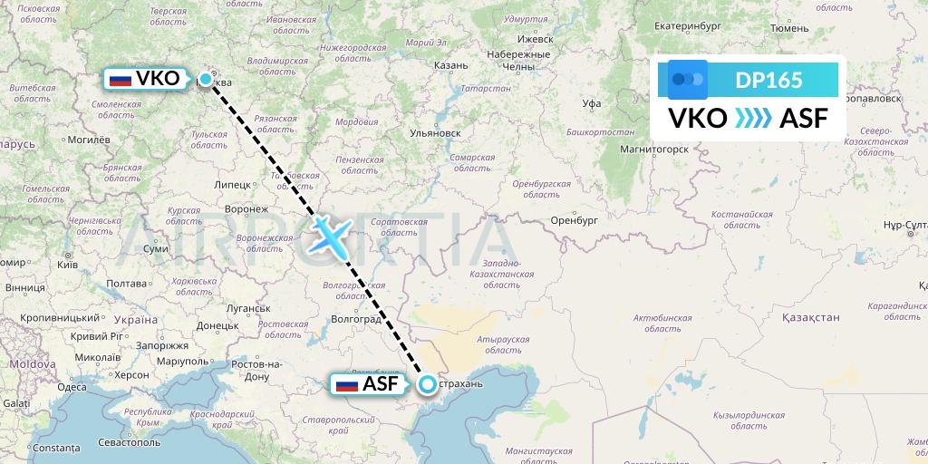 DP165 Pobeda Flight Map: Moscow to Astrakhan