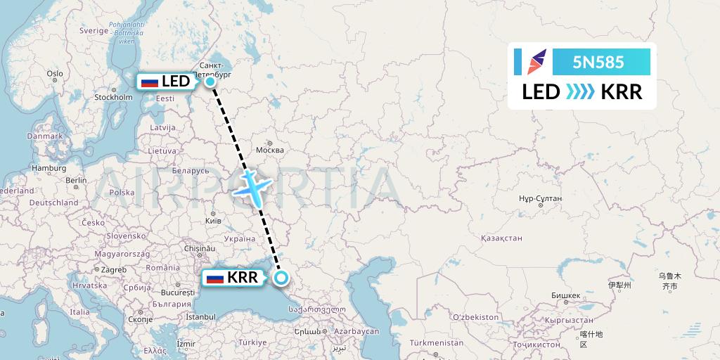 5N585 Nordavia Flight Map: St. Petersburg to Krasnodar