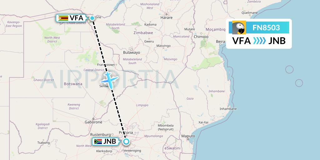 FN8503 Fastjet Flight Map: Victoria Falls to Johannesburg