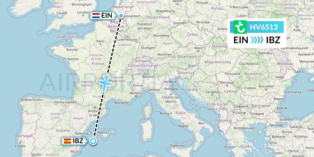 HV6513 Transavia Flight Map: Eindhoven to Ibiza