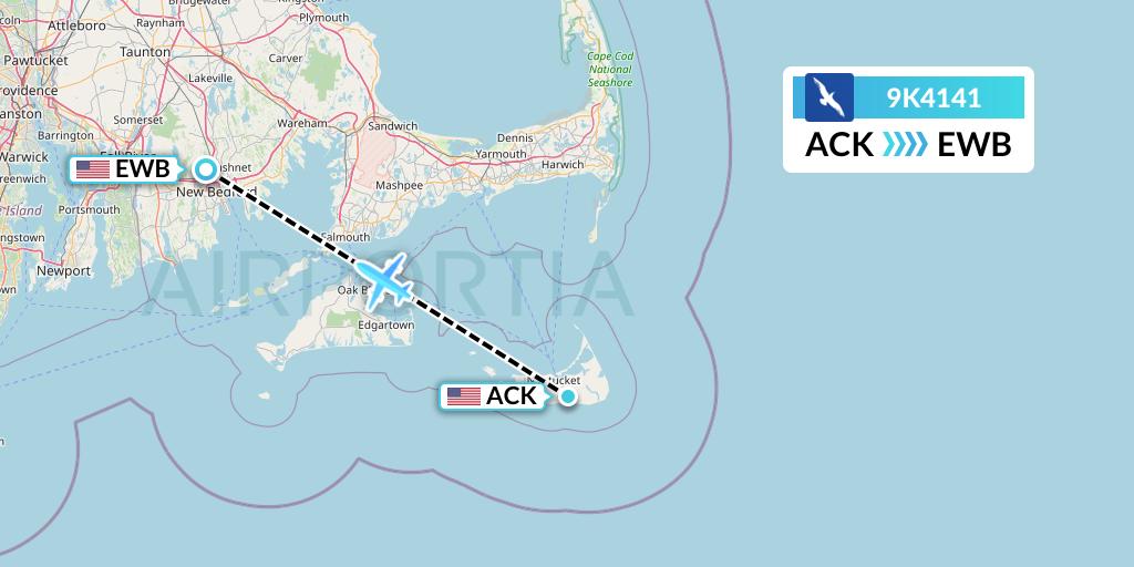 9K4141 Cape Air Flight Map: Nantucket to New Bedford