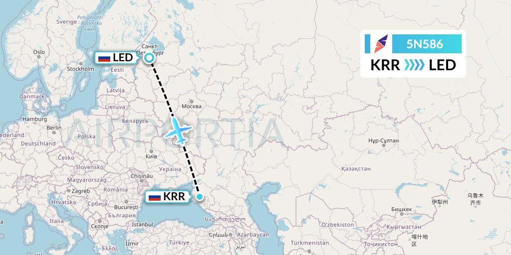 5N586 Nordavia Flight Map: Krasnodar to St. Petersburg