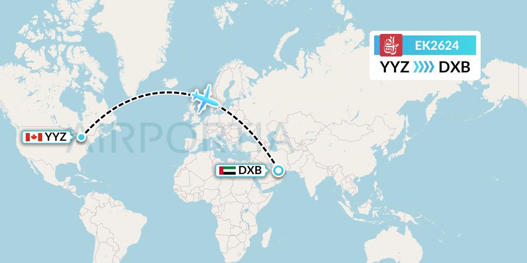 EK2624 Emirates Flight Map: Toronto to Dubai