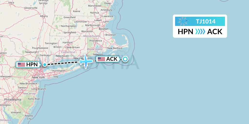 TJ1014 Tradewind Aviation Flight Map: White Plains to Nantucket