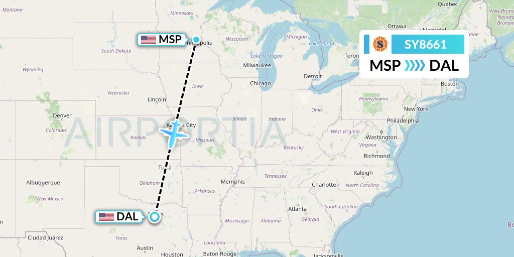 SY8661 Sun Country Airlines Flight Map: Minneapolis to Dallas