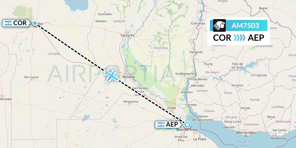AM7503 Aeromexico Flight Map: Cordoba to Buenos Aires