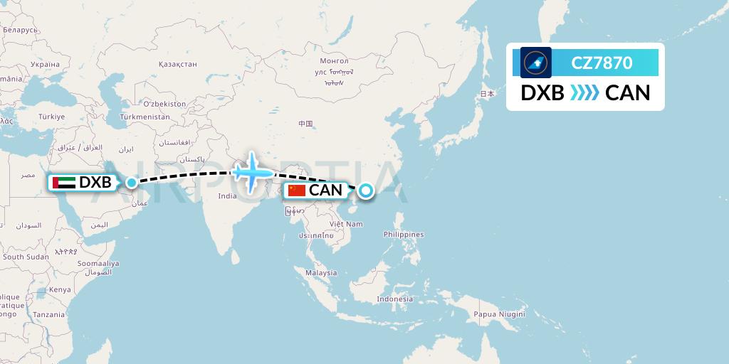 CZ7870 China Southern Airlines Flight Map: Dubai to Guangzhou