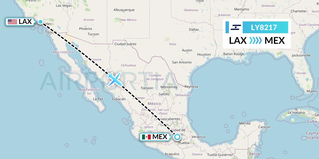 LY8217 El Al Flight Map: Los Angeles to Mexico City