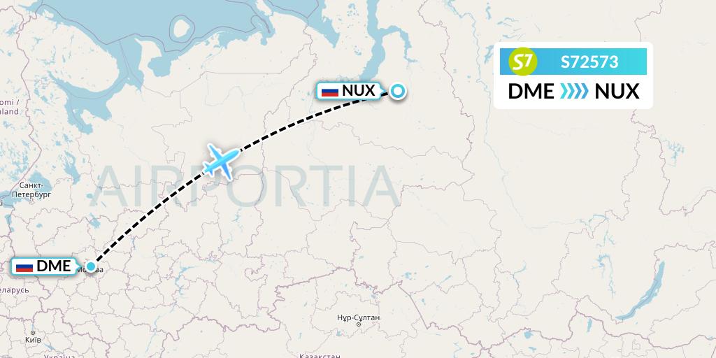 S72573 S7 Airlines Flight Map: Moscow to Novy Urengoy