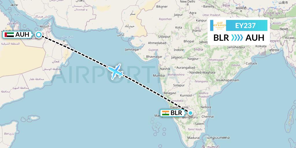 EY237 Etihad Airways Flight Map: Bangalore to Abu Dhabi