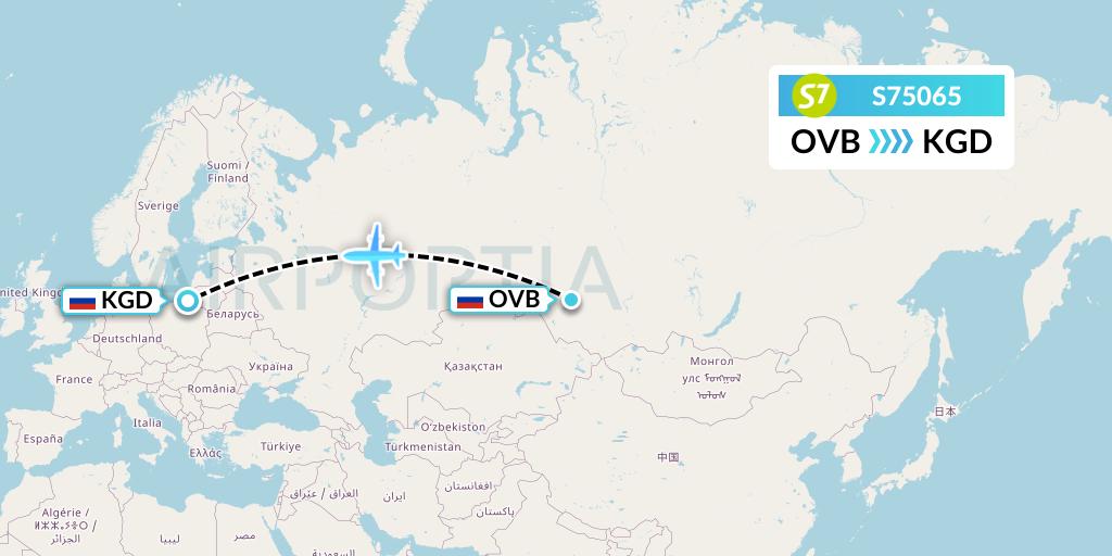 S75065 S7 Airlines Flight Map: Novosibirsk to Kaliningrad