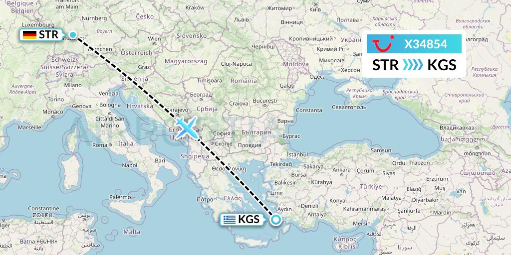 X34854 TUI fly Germany Flight Map: Stuttgart to Kos
