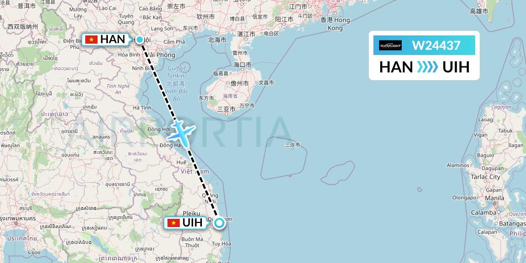 W24437 Flex Flight Flight Map: Hanoi to Qui Nhon