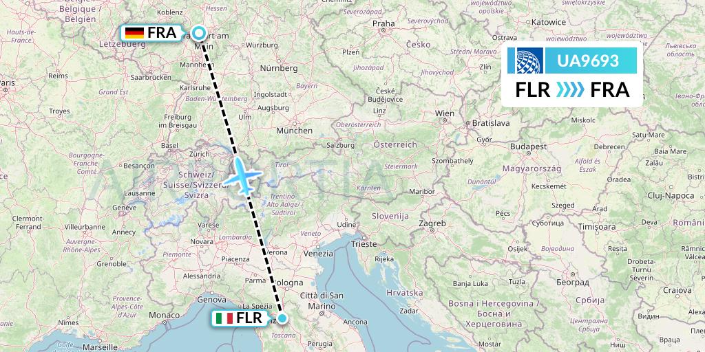 UA9693 United Airlines Flight Map: Florence to Frankfurt