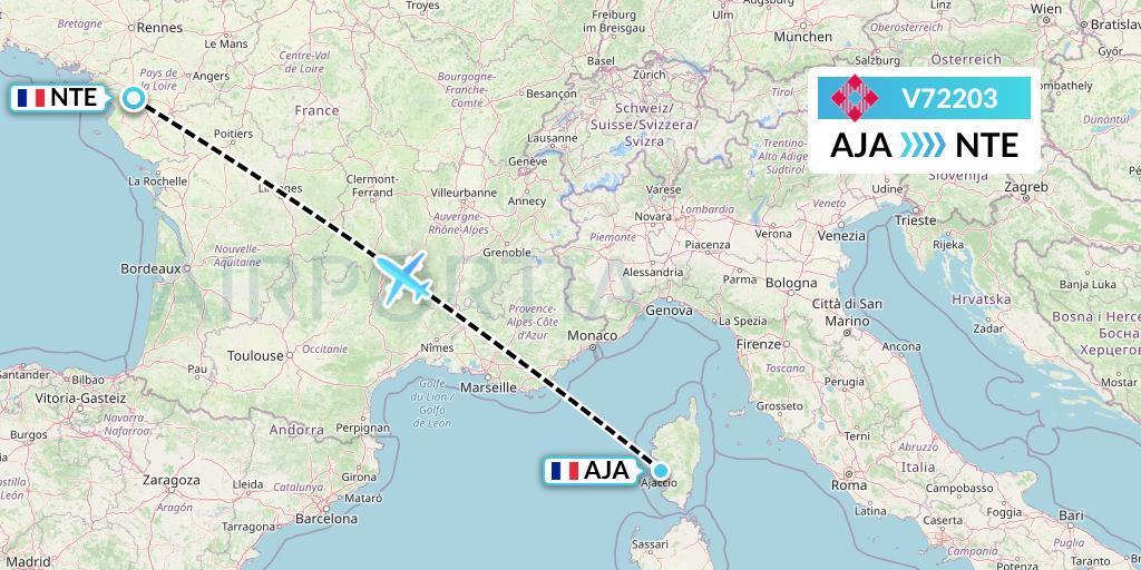 V72203 Volotea Flight Map: Ajaccio to Nantes