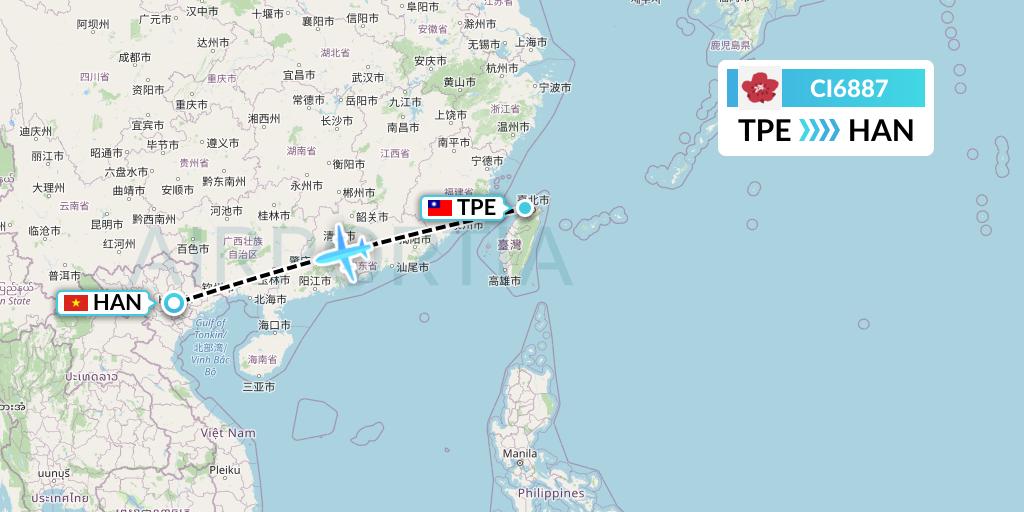 CI6887 China Airlines Flight Map: Taipei to Hanoi