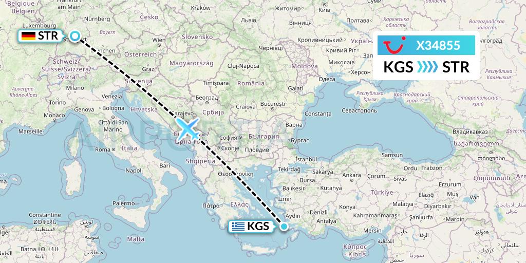 X34855 TUI fly Germany Flight Map: Kos to Stuttgart