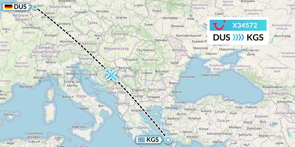 X34572 TUI fly Germany Flight Map: Dusseldorf to Kos