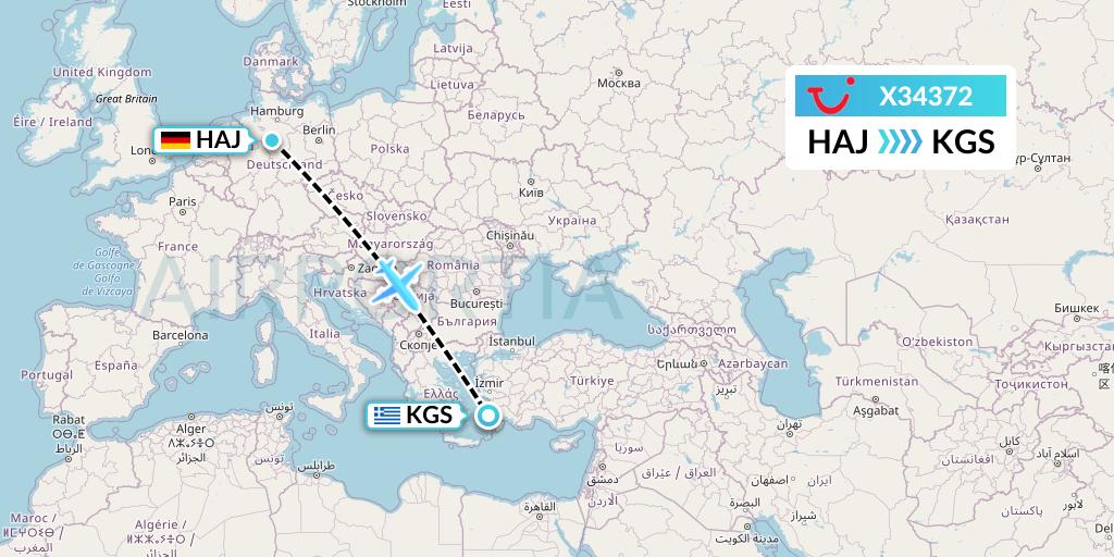 X34372 TUI fly Germany Flight Map: Hannover to Kos