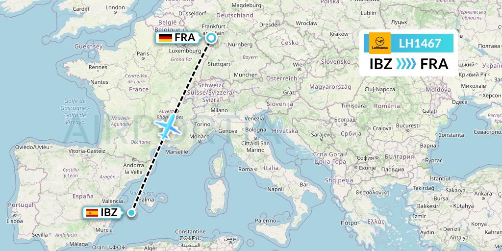 LH1467 Lufthansa Flight Map: Ibiza to Frankfurt