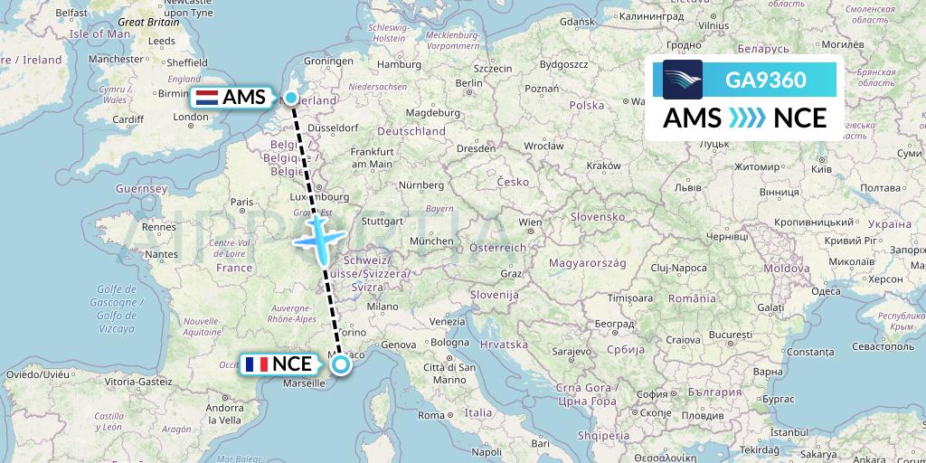 GA9360 Garuda Indonesia Flight Map: Amsterdam to Nice