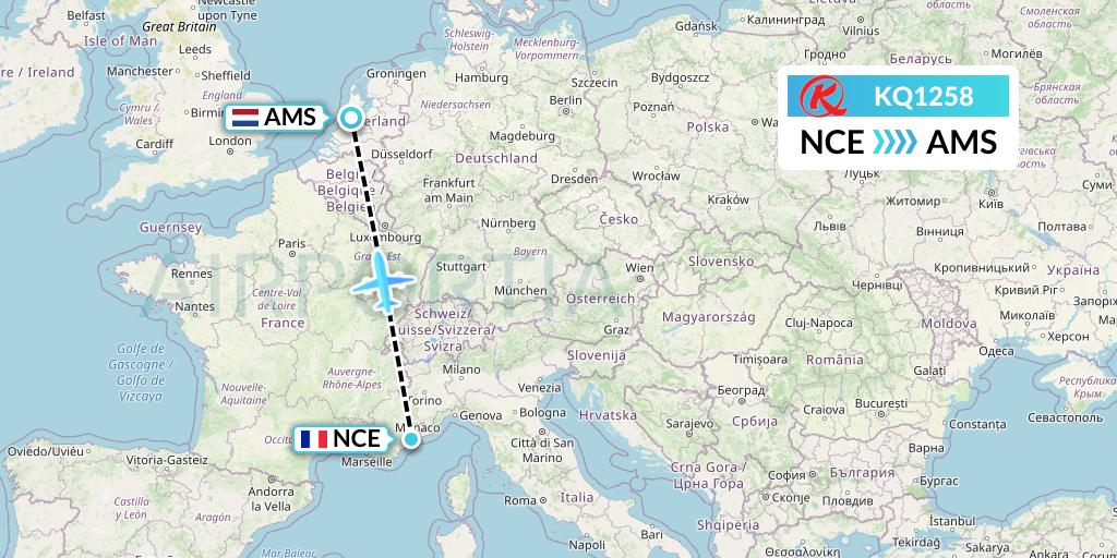 KQ1258 Kenya Airways Flight Map: Nice to Amsterdam