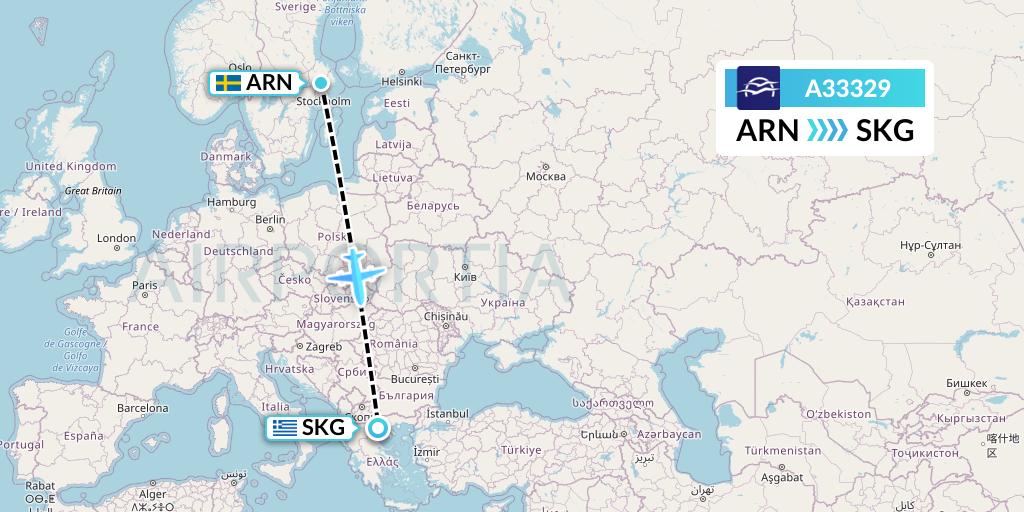 A33329 Aegean Airlines Flight Map: Stockholm to Thessaloniki