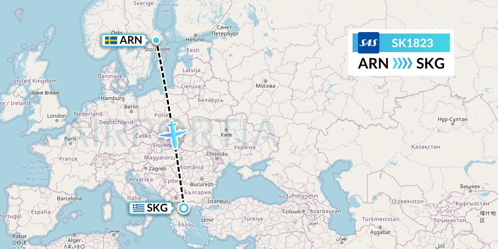SK1823 SAS Flight Map: Stockholm to Thessaloniki