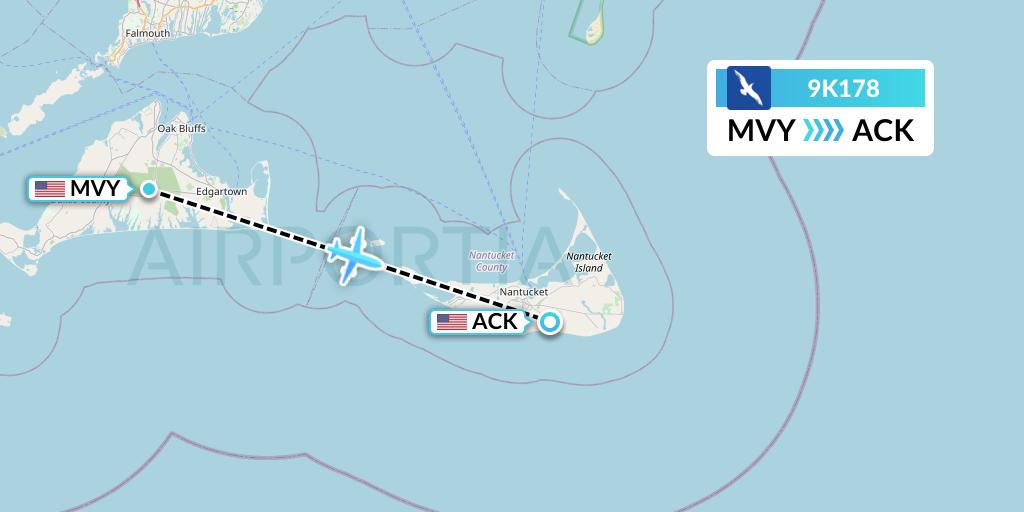 9K178 Cape Air Flight Map: Martha's Vineyard to Nantucket